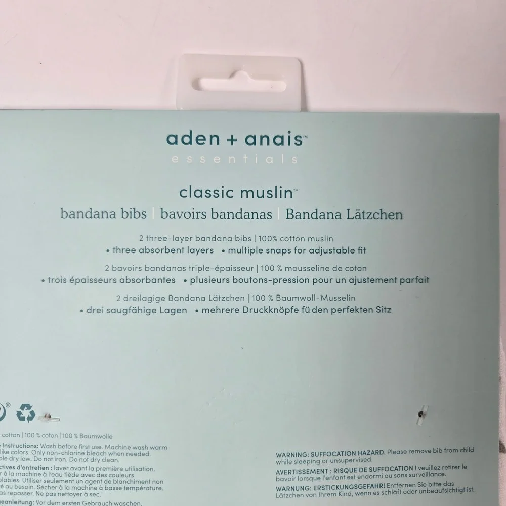 aden + anais Bandana Bibs Kids OS White Gray Star Stripe Muslin 2-Pack NEW